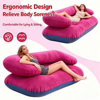 Canapé gonflable floqué décontracté avec accoudoirs et dossier, chaise gonflable floquée portable pour l'extérieur et le camping