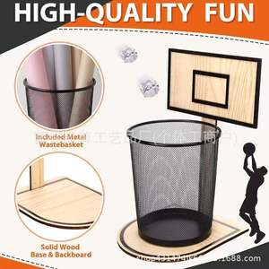 Cubo de basura creativo con forma de aro de baloncesto de madera, divertido soporte para cubo de basura con diseño de baloncesto para el hogar. - Product Image 3