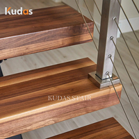 Escalier intérieur moderne en bois de noyer avec marches en bois, monopoutre flottante droite, durable, avec garde-corps à câbles