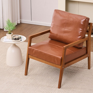 Poltrona Moderna in Pelle Confortevole con <span class=keywords><strong>Imbottitura</strong></span> Morbida e Struttura in Legno Massello <span class=keywords><strong>per</strong></span> Relax in Balconi di Hotel, Soggiorni e Camere da Letto - Product Image 4