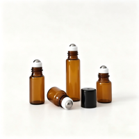 Flacon compte-gouttes en verre ambré miniature de 1 ml, 2 ml, 3 ml, 5 ml pour huiles essentielles et parfums, avec bille roulante en acier inoxydable et bouchons noirs