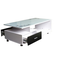 Table basse en verre moderne avec rangement, salon, Table basse