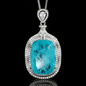 Trendy Red Cubic Zirconia Jewelry Bright Finish Eco-friendly Copper Imitation Paraiba Pendant Necklace for Female Daily Wear - Product Image 3