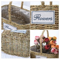 Panier en rotin rustique en gros, panier de pique-nique tressé en paille avec poignée, panier en rotin avec poignée, pot de fleurs en rotin