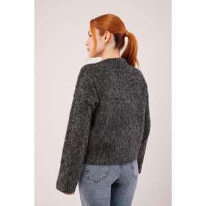 Pull en maille anthracite doux pour femme, manches longues, anti-boulochage, style décontracté, vente en gros - Product Image 1