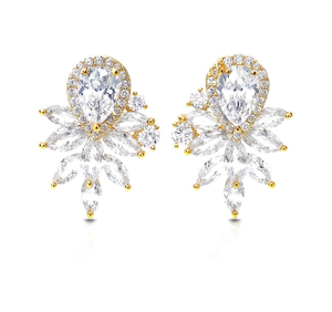 Orecchini Pendenti Classici a Fiore Placcati in Oro 22k con Cristalli e Strass, Gioielli da Sposa per Donne - Product Image 1