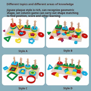 Mới Bằng Gỗ Trẻ Em Của Giáo Dục Montessori Màu Sắc Nhận Thức Có Thể Thay Đổi Hình Dạng Phù Hợp Với Hình Học Thiết Lập Cột Toddler Đồ Chơi - Product Image 2