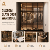 Armoire moderne élégante en titane noir et aluminium avec porte en verre et rétroéclairage LED circulaire pour les intérieurs de villas de luxe et les chambres parentales