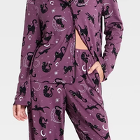 Ensemble pyjama d'hiver imprimé pour femme, col à revers, haut boutonné à manches longues, pantalon large, vêtements de nuit en tricot doux, tenue décontractée pour femmes