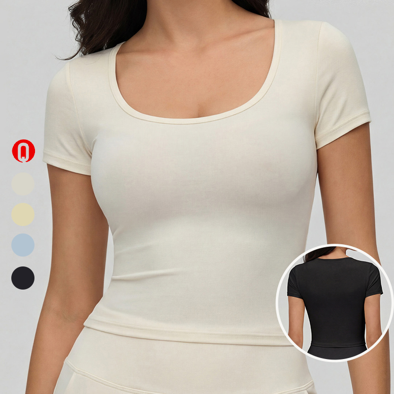 Women's Comfortable Breathable Yoga Workout Top Short Sleeve Gym Wear Four-Way Stretch Sport T-Shirt Pilates Workout Tee Spring