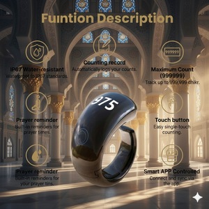 Qibla Tasbeeh Counter Azan Alarm Clock Touch <b>Screen</b> App Control Android <b>Plastic</b> Religious Smart Ring Five Sizes Muslim Zikr - Product Image 3