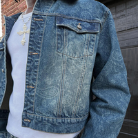Veste en jean bleu surdimensionnée style streetwear vintage délavé, fabrication OEM personnalisée, mode hip-hop