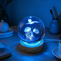 Enfants 3D lune planète LED veilleuse 6CM 8CM USB boule de cristal lampe de Table méduse coquille décor cadeau chambre