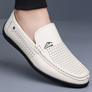 Mocasines de cuero para hombre, con punta redonda, sin cordones, forro de malla transpirable, suela de goma, zapatos casuales para todas las estaciones - Product Image 2