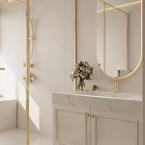 Mueble de Baño Estilo Francés con Encimera de Losa Blanca, Espejo Inteligente Ovalado e Iluminado, Combinación de Gabinetes - Product Image 4