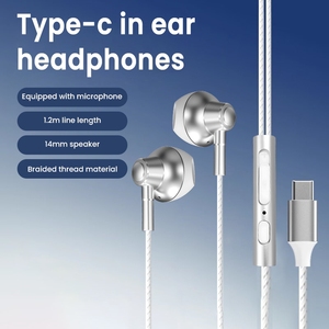 Écouteurs filaires de type C <span class=keywords><strong>avec</strong></span> microphone, longueur de câble de 1,2 m, audio numérique, demi-intra-auriculaires, contrôle filaire, basses profondes - Product Image 2