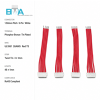 Câble plat rouge UL1061 26AWG de 40 mm, compatible JST ZH, faisceau 5 broches de 1,5 mm vers bande ouverte étamée, pour connexion interne de carte de circuit imprimé
