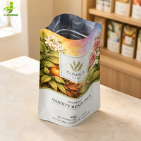 Sachet d'emballage personnalisé imprimé, vide, anti-humidité, refermable avec fermeture éclair, en feuille d'aluminium de qualité alimentaire, pour thé en vrac ou herbes, à fond plat