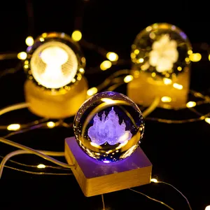 LED 3D Art ลูกบอลคริสตัล USB โคมไฟฟ้าผ่าสีสันบอลไฟกลางคืน Magic แก้วทรงกลมแปลกลูกบอลพลาสม่าตารางโคมไฟ