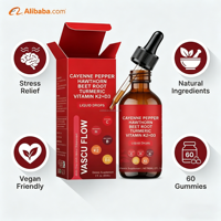 Complément alimentaire certifié GMP Vascu Flow Liquid Drops 60 ml, extrait de piment de Cayenne, hawthorne, curcuma, pour une circulation saine