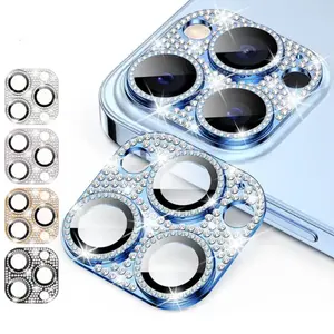 Bling Camera Lens Protector For iPhone 14 Pro Max 15 Pro Glitter Diamond Metal Lens Tempered Glass Full Protective Camera Cover