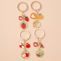 Nouvelle mode : Porte-clés mignon en forme de fruits (pastèque, orange, fraise, pomme) avec pendentif en émail pour femme, breloque de sac