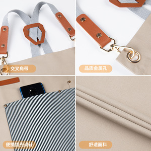 Cross Strap <b>Apron</b> With Pocket Striped Polyester Cotton Canvas Custom Logo Printed For Restaurant Bar Waiter Waitress Uniform - Product Image 4