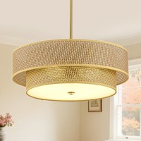 Lampe suspendue tissée à la main, design simple, réglable, double couche, interrupteur mural personnalisé