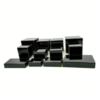 Grand ensemble de buffet en acrylique noir de luxe de 12 pièces, cube moderne poli, support à dessert noir pour table, pour mariage et fête