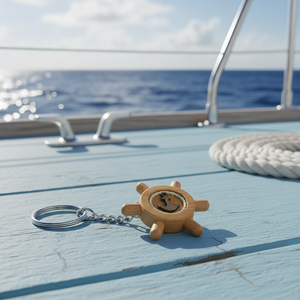 Portachiavi in Legno Nautico con Mini Timone e Design con Ancora per Appassionati di Nautica - Product Image 3