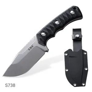 Alta qualidade e Poderoso Sanrenmu S738 Full-Tang faca tática G10 Handle facas de caça Survival faca lâmina fixa