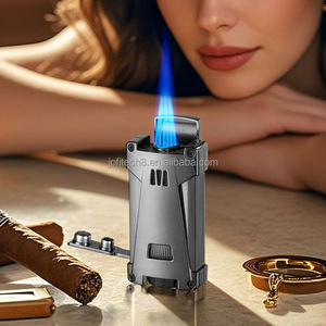 Encendedor de Cigarros 4 en 1 en Forma de V con 3 Llamas Directas, Cortador de Cigarros, Perforador de Cigarros, Soporte Inflable para Cigarros, Encendedor Multifunción - Product Image 6