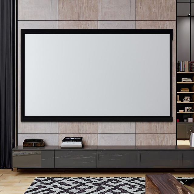 Velvet-Covered 4K/8K Fixed Frame Acoustic Transparent Projector Screen 16:9 Format for Home Theater