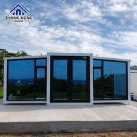 Estudio de Jardín Prefabricado con Estructura Blanca y Cristal de Piso a Techo, Módulo Moderno para Patio Trasero, Oficina ADU con Baño Completo y Cristal Azul
