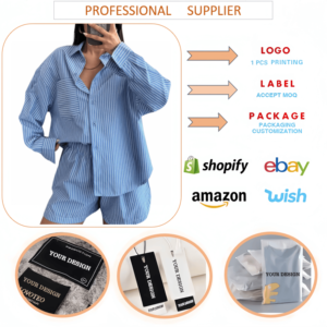 Conjunto Casual de Moda para <span class=keywords><strong>Mujer</strong></span>, Verano 2026, Ropa de Calle, Camisa de Manga Larga a Rayas y Pantalones Cortos, Conjunto de 2 Piezas - Product Image 6