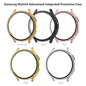 For Samsung Watch 4 40mm 44mm Rigid PC Tempered Film Screen Protector Frame Electroplating All-in-One Case