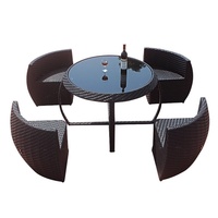 Ensemble table et chaises de jardin en rotin tressé, forme citrouille, avec rangement, imperméable et résistant aux UV, pour cour et terrasse