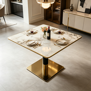Table basse moderne de luxe minimaliste avec plateau en marbre et base en métal noir, finition dorée, multi-usages, taille personnalisée, meubles de salon - Product Image 1