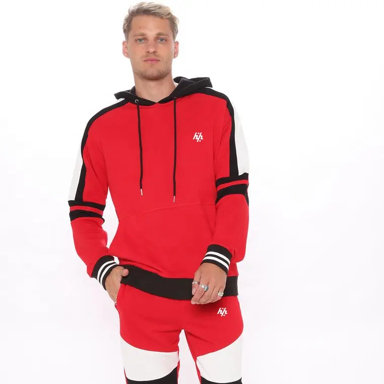 Survêtement moulant à capuche rouge et noir pour homme, nouvelle mode, tendance, vente en gros