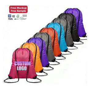 ECO Foldable Waterproof Large Capacity <b>Drawstring</b> <b>Backpack</b> Bulk Sports Gym Cinch Bag Polyester String Bag for Men Women Children - Product Image 1