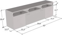 Meuble TV mural flottant moderne blanc sur mesure avec finition haute brillance, porte cannelée et éclairage LED