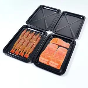 カスタムプラスチック真空スキントレイ生肉新鮮魚APETPP熱成形食品包装トレイフィルムシーリング付き