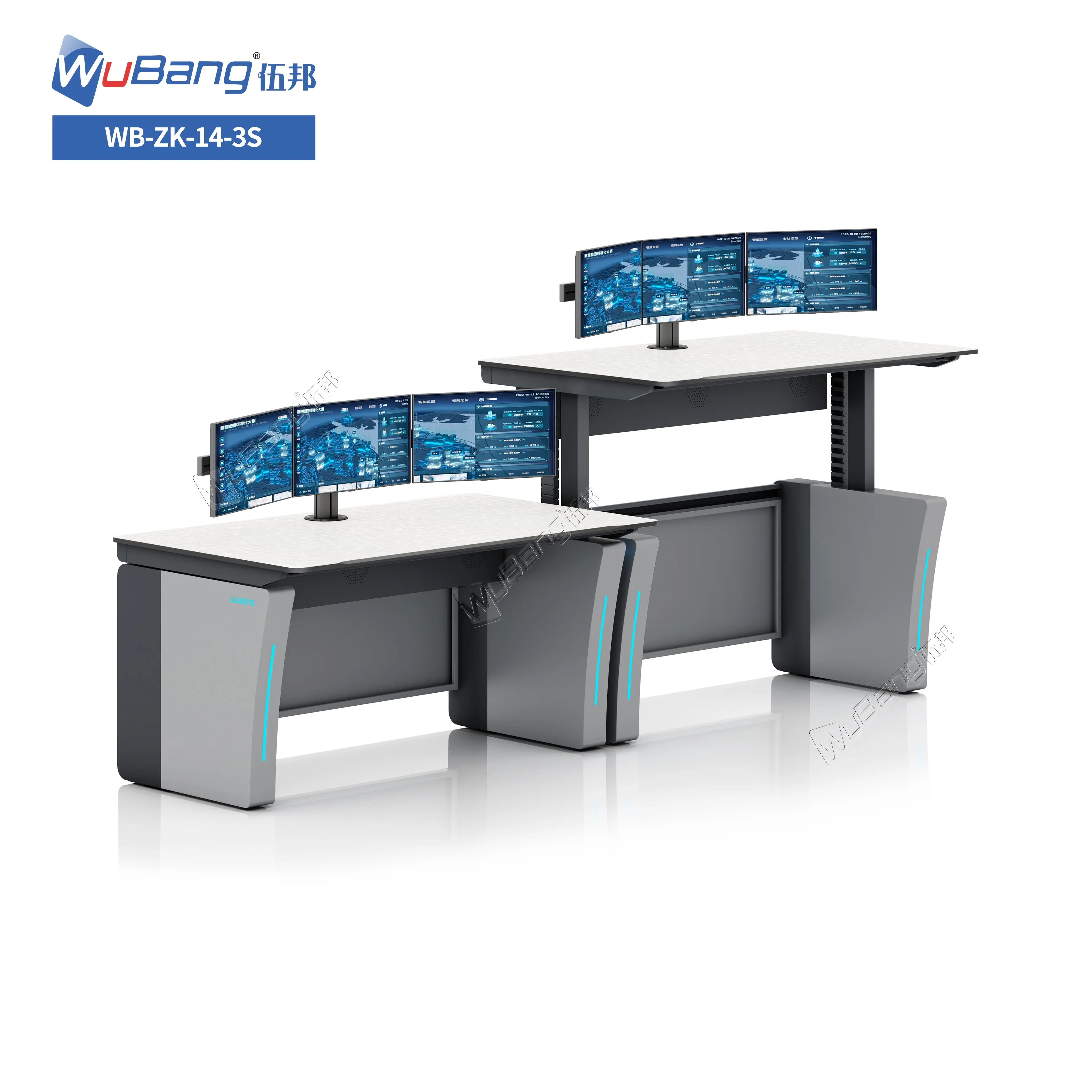 Monitor de 27 '', consola de pie de doble motor, sala de monitor, consola de despacho, estación de trabajo, mesas de sala de control