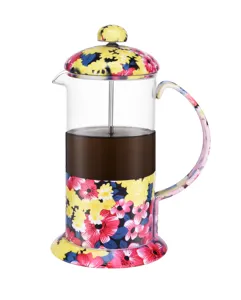 350ML Coffee Plunger With Printing Flower Tea And Coffee Maker Heat Resistant High Borosilicate French Press