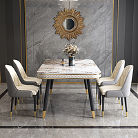 Table à manger minimaliste nordique avec pieds en métal et plateau en marbre, ensemble de meubles de salle à manger, table à dîner avec 4 à 6 chaises