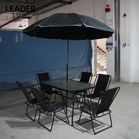Leader Chaises et table de salle à manger d'extérieur en métal avec dessus en verre Mobilier de jardin en métal avec parasol