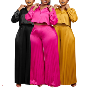 J8034 Set Due Pezzi <span class=keywords><strong>Elegante</strong></span> per <span class=keywords><strong>Donna</strong></span> <span class=keywords><strong>Taglie</strong></span> Forti, Stile Africano, Camicia Casual e Pantaloni a Gamba Larga con Pieghe - Product Image 1