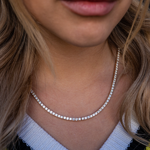 Tennis Chain 16 to 24 Inches 14K White Gold Plated 5 Pointer Lab Grown CVD Diamond IGI Certified Hip Hop Jewelry Gift - Product Image 1