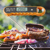 Termometer daging Digital lampu latar, layar LCD dengan pembuka botol logam tahan air untuk memanggang BBQ dapur