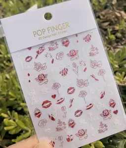 Eco Friendly 3D di lusso irregolarità nastro fiori di rosa pizzo Love Love con adesivi per le unghie di san valentino